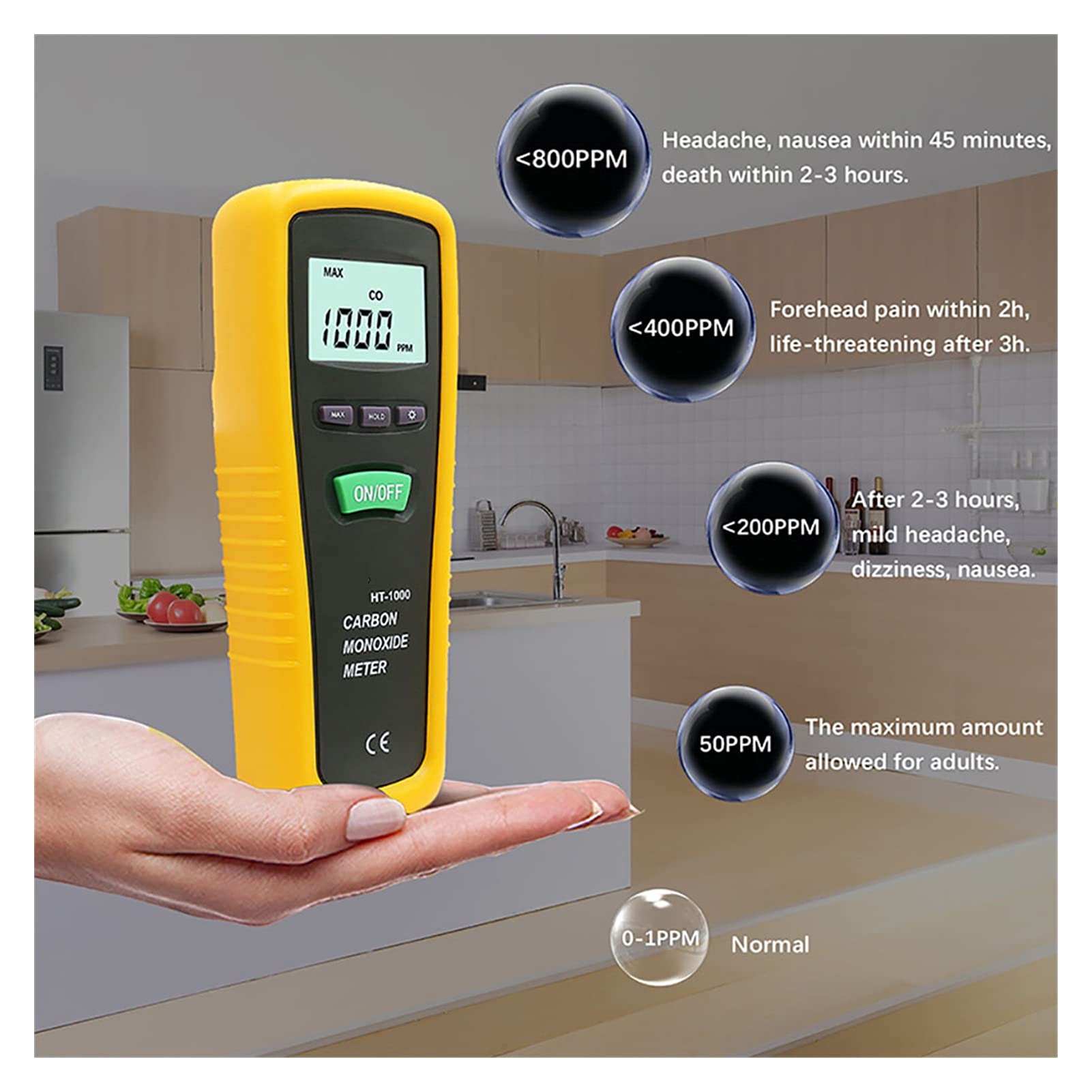 Detector de monóxido de carbono Medidor portátil digital de alta precisión Co Gas Tester Monitor Calibre Alarma Sonido 100 0ppm