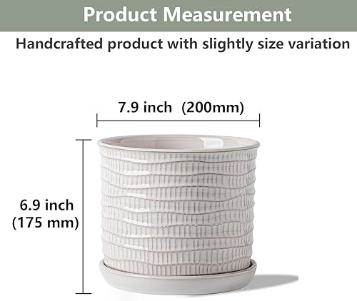 Vista 45 de Maceta de cerámica de 8 pulgadas: maceta de cerámica con orificio de drenaje y platillo para plantas de interior y exterior, maceta con bandeja