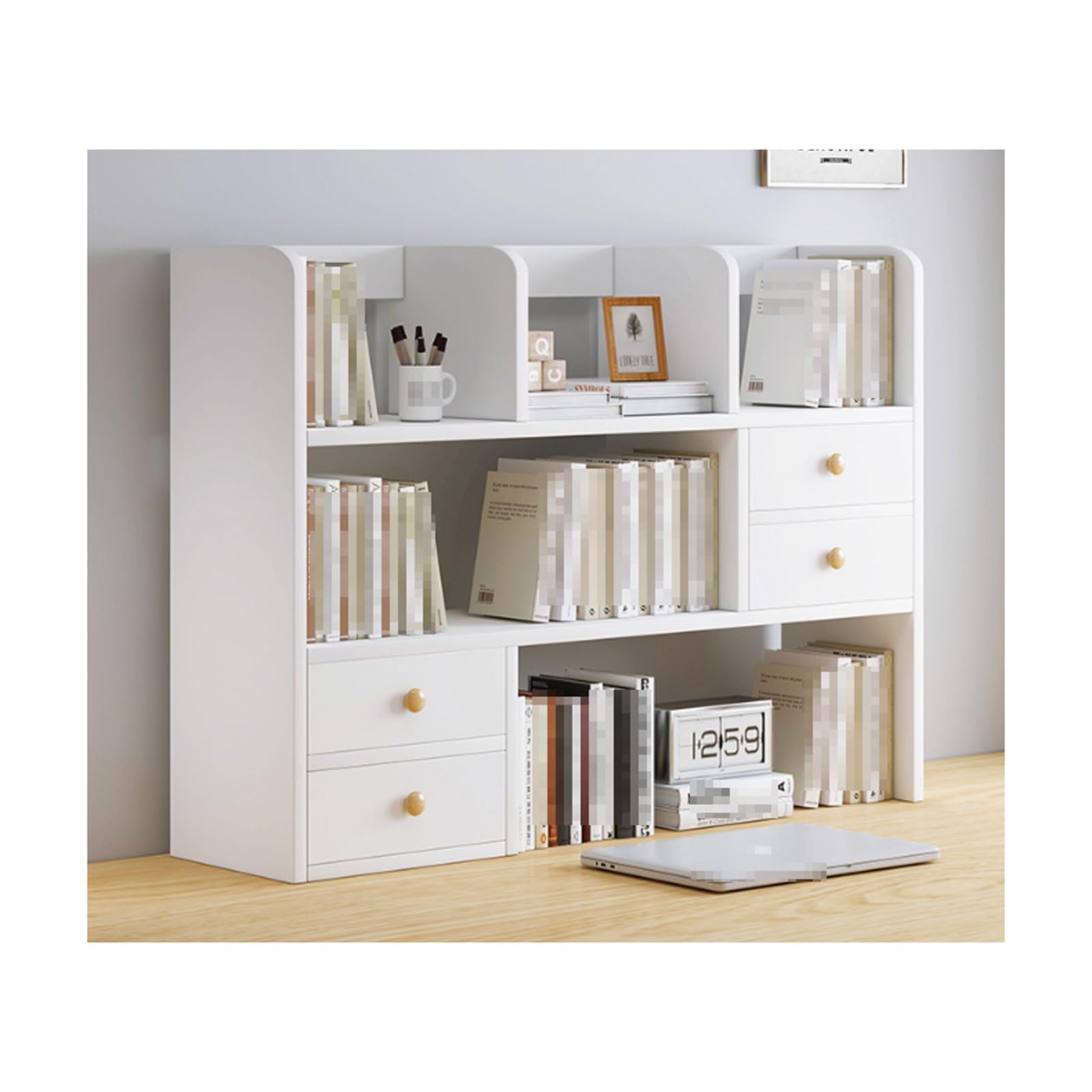 Bibliothèque réglable en bambou avec tiroir unique pour chambre à Bibliothèque réglable en bambou avec tiroir unique pour chambre à