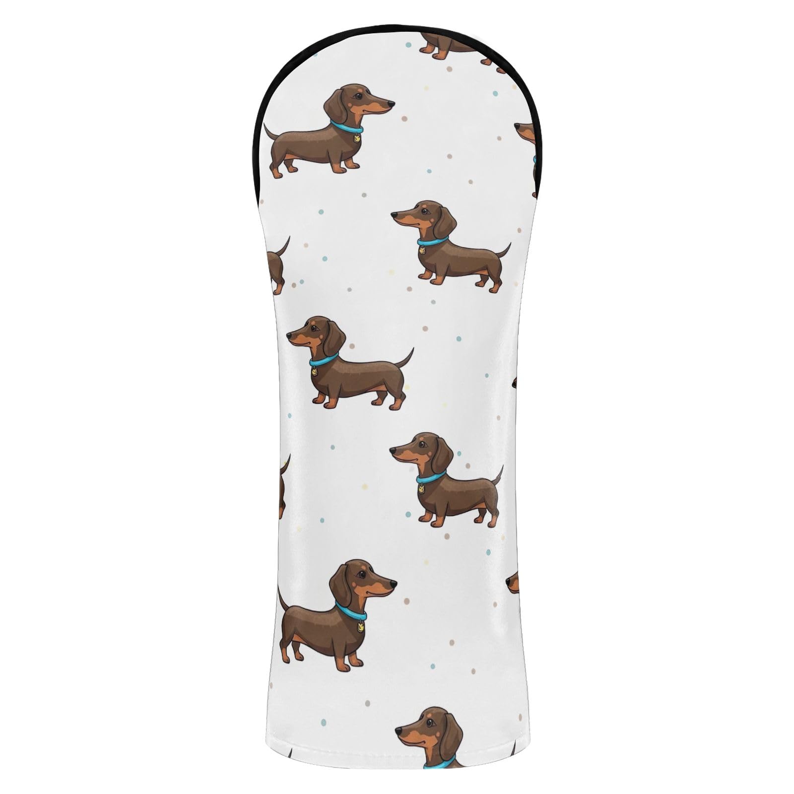 Cute Brown Dachshund Dog Golf Club Head Covers for Wood Driver Hybrid PU Leather Golf Headcovers with Number Tags for Men Women
