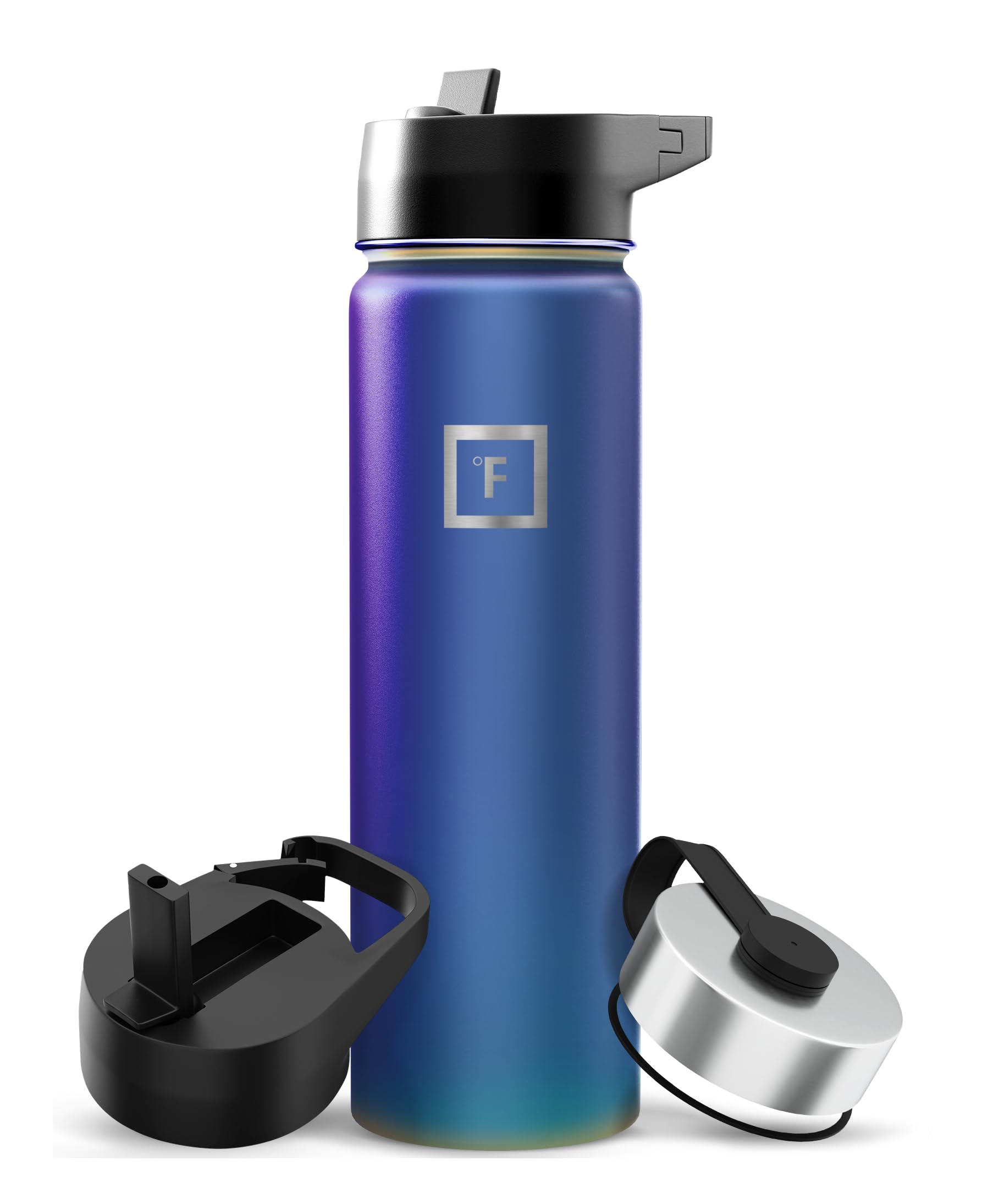 Camping & Hiking Hydration Flask with Straw, Wide Mouth Insulated Stainless Steel Sports Water Bottle - 22 oz Aurora