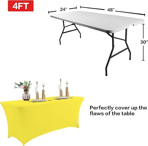 Miniatura 3 de IVAPUPU - Mantel de 4 pies para mesas rectangulares, ajustado, elástico, lavable, color amarillo, protector de mesa de elastano para eventos,