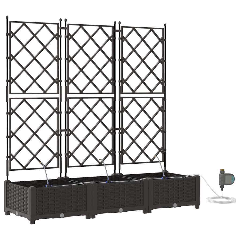 Lot de 3 pots de fleurs de jardin en plastique marron avec auto-arrosage - Pour l'extérieur - Design moderne pour terrasse et jardin - Facile d'entretien