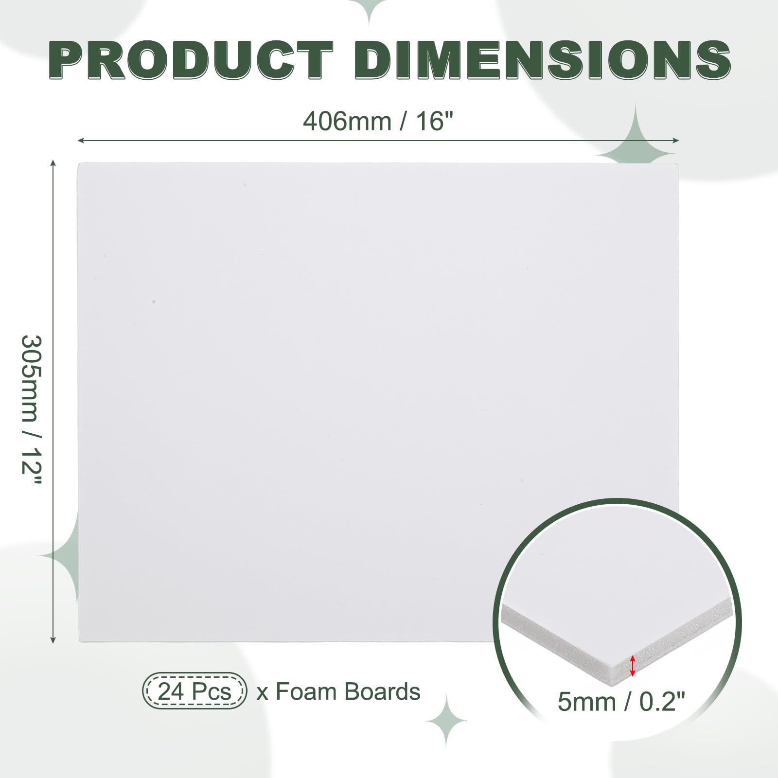 PATIKIL 24 Piezas De Tableros De Espuma, 406 X 305 X 3/16" (5mm) Grosor Tablero De Núcleo De Espuma Lámina De Poliestireno Hoja De Cartel De Doble Cara Blanco