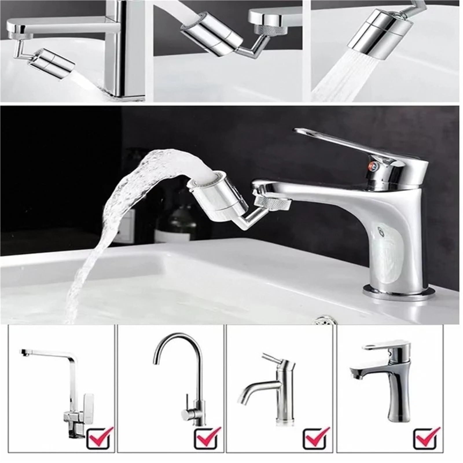 720 Gradi Universale Rubinetto Lavabo Estensione Adattatore Aeratore Splash Proof Rotante Risparmio Acqua Plastica ABS