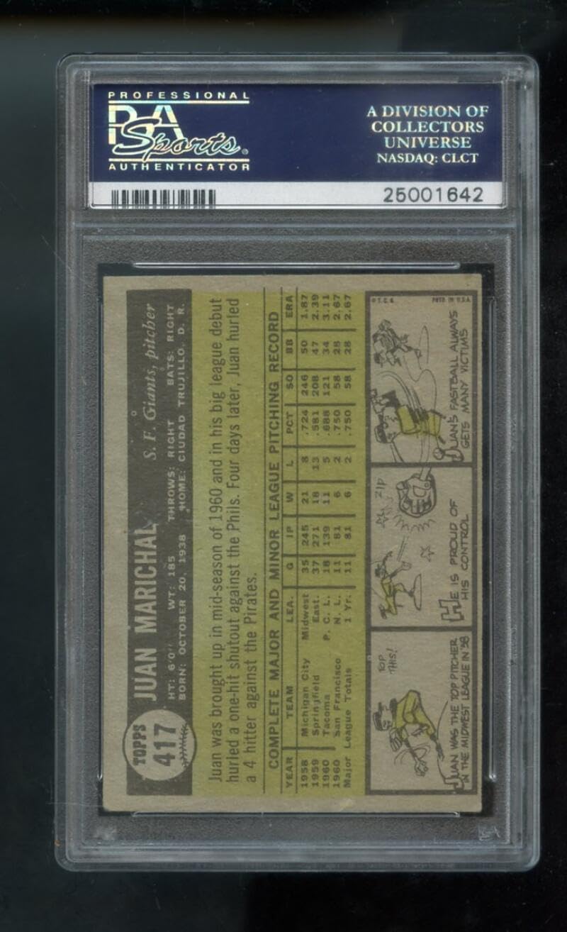 1961 Topps #417 Juan Marichal ROOKIE RC PSA 4 Graded Baseball Card MLB San Francisco Giants