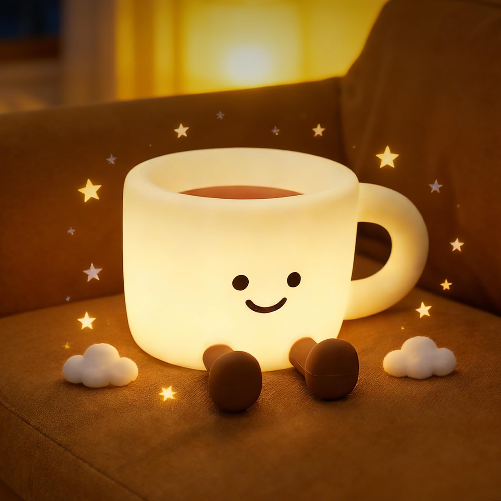 Gemmac Cute Cup Night Light for Kids Portable LED Night Lamp USB C Rechargeable Timer Dimmable Soft Silicone Tap Control Lamp with 7 Color Changing Bedside Lamps for Bedroom Decor Birthday Gifts