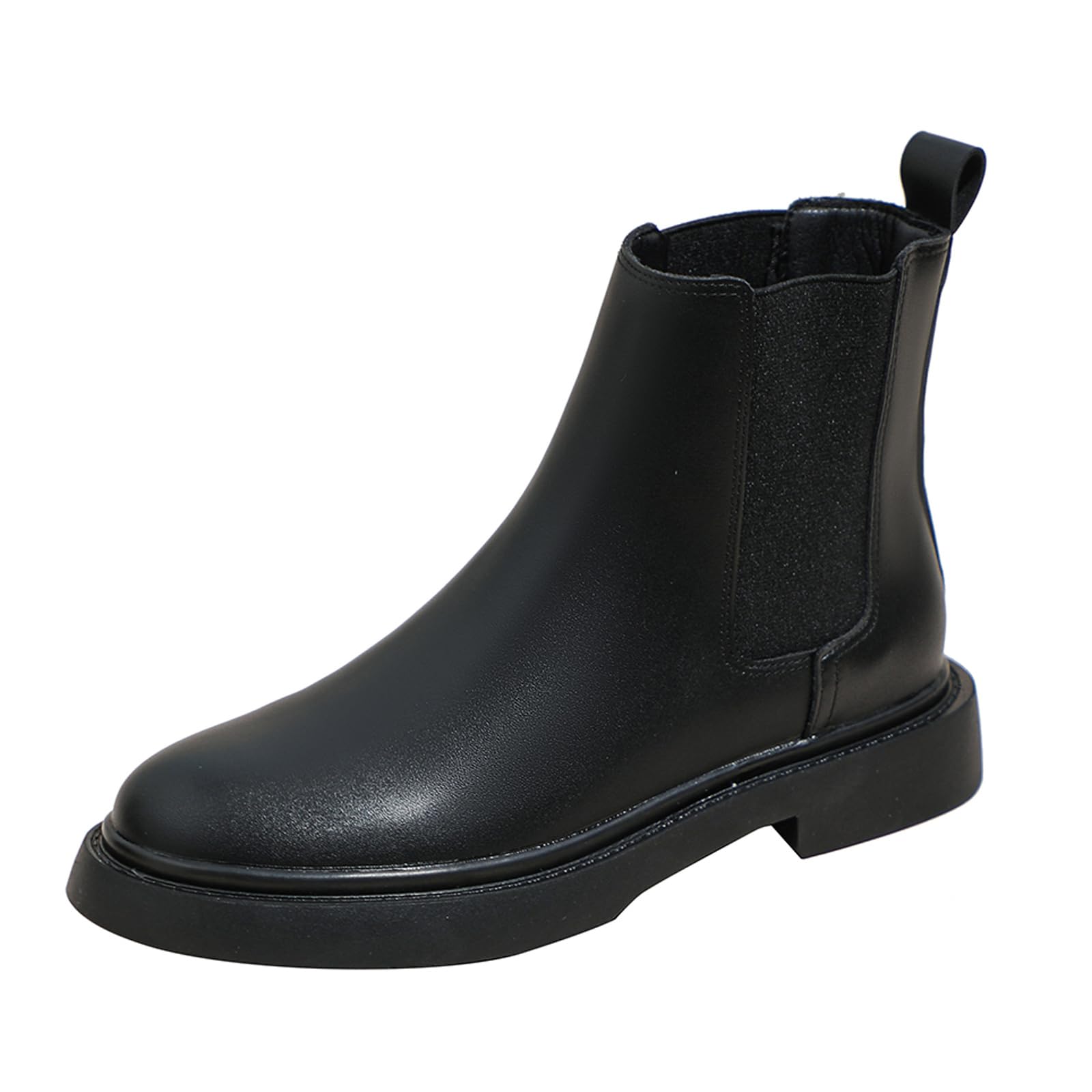 Womens Leather Chunky Heel Chelsea Boots Fashion Round Toe Elastic Band High Top Platform Chukka Booties for Casual