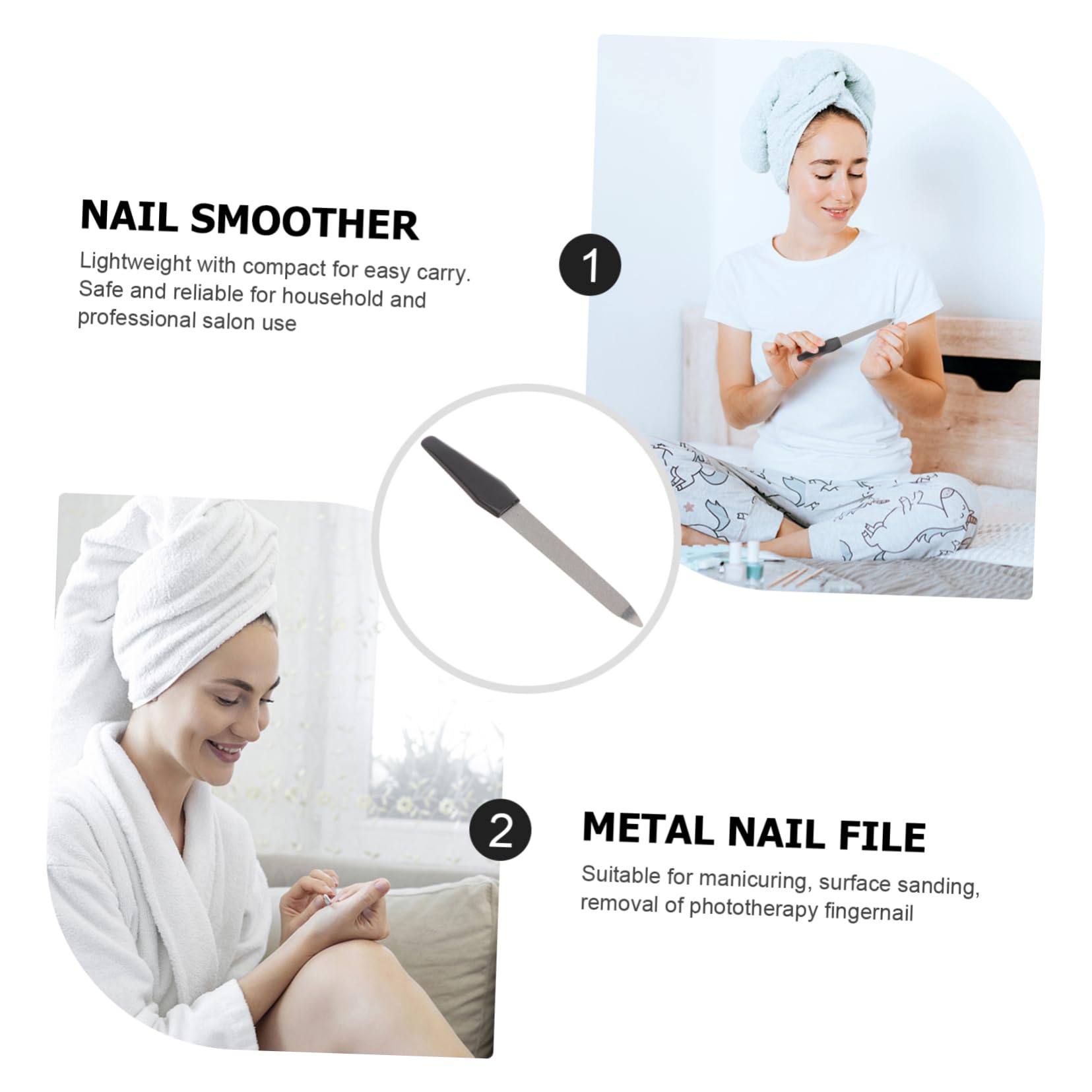 Gogogmee Stainless Steel Nail File and Buffer Durable Manicure Tool with Plastic Handle Lightweight Nail Smoother for Natural and False Nails Professional Nail Art Essential