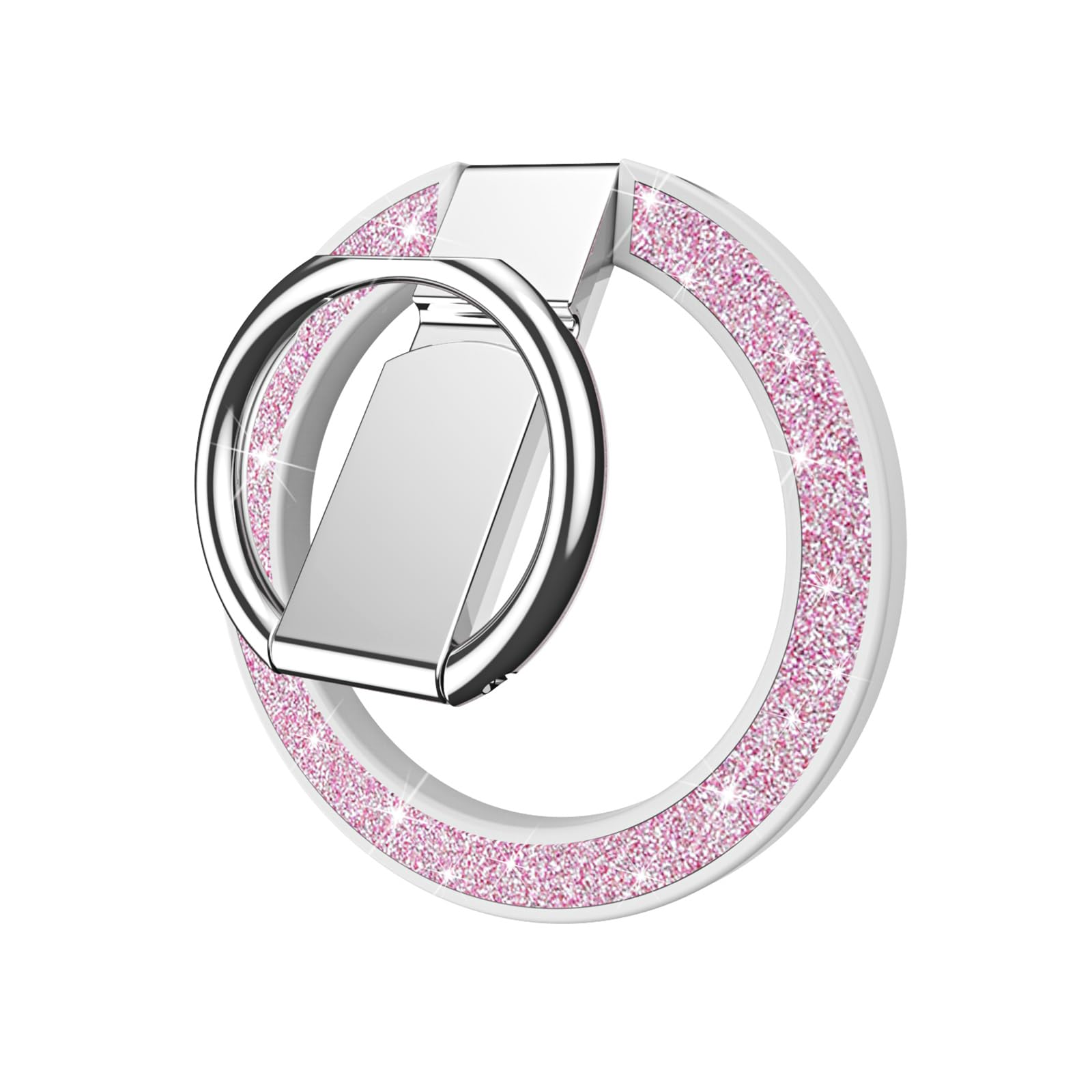 Ysnzaq Supporto ad Anello Magnetico Telefono per MagSafe,Glitter Bling Sparkly Anello Supporto per MagSafe 360 ° Rotazione Telefono Grip Adjustable Cavalletto per iPhone, Samsung.PQ Pink