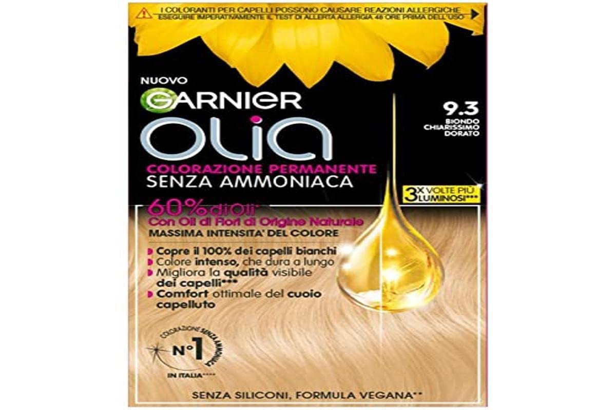 Garnier Olia - Tinte permanente sin amoniaco, aceites florales de origen natural, fórmula vegana, rubio dorado muy claro