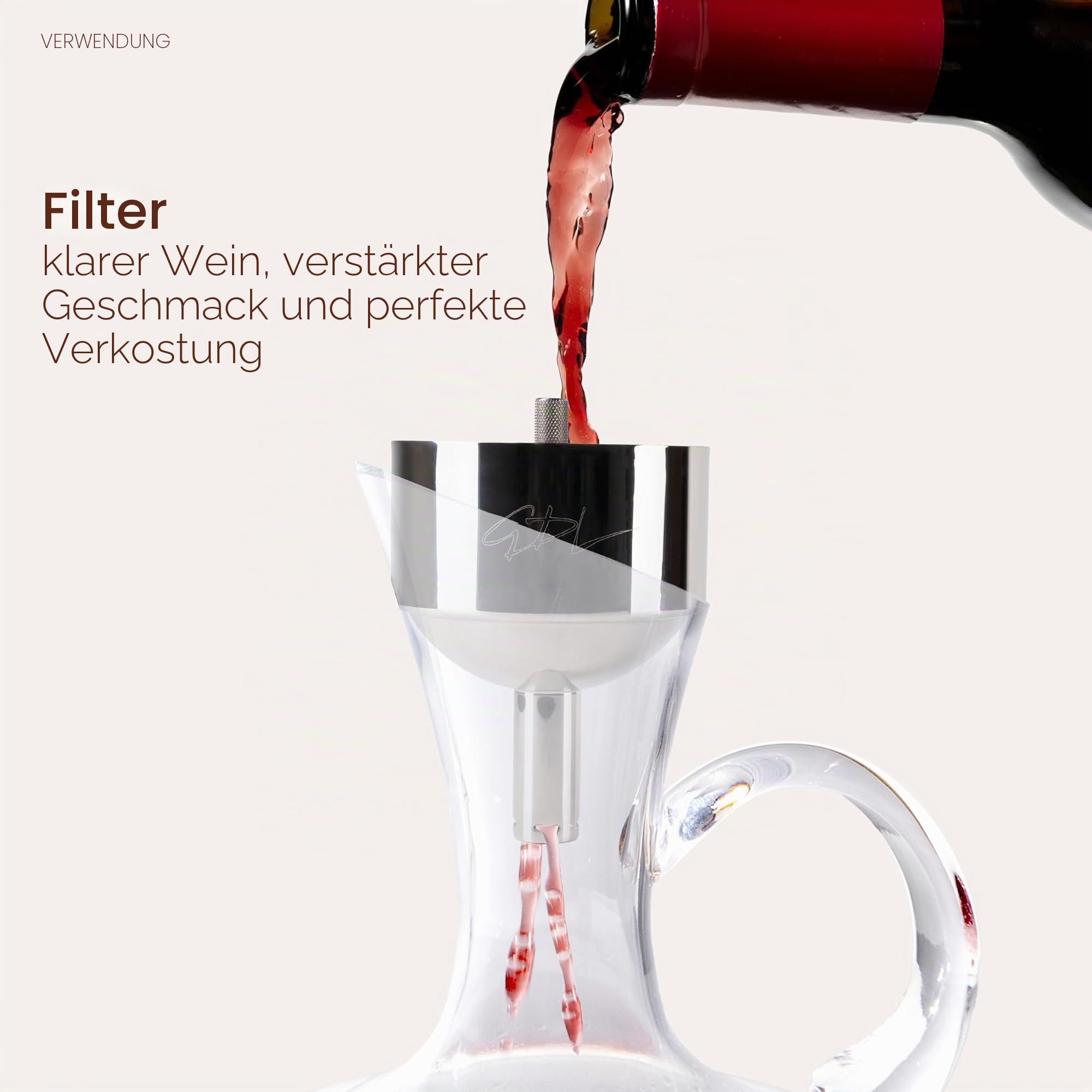 Filter zum Dekantieren des Weins in Trichterform aus Stahl mit Schichtstruktur und ergonomischem Griff + Kellnermesser mit Klinge zum Schneiden von Aluminium und einfacher Einführschraube, verpackt