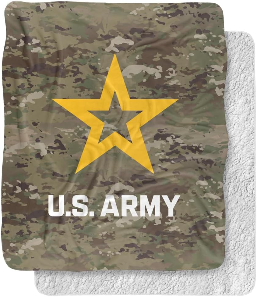 Army Blanket, 50"x60", Patch Silky Touch Sherpa Back Super Soft Throw Blanket