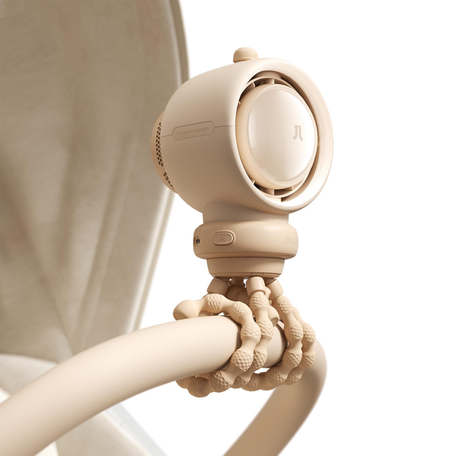 JISULIFEStroller Fan Baby Large, Safe Bladeless for Crib, Desk, Portable Battery Rechargeable Cooling Fan with Air Turbo Tech, Night Light, Food-Grade Gift for Mom/Dad/Friend - Brown