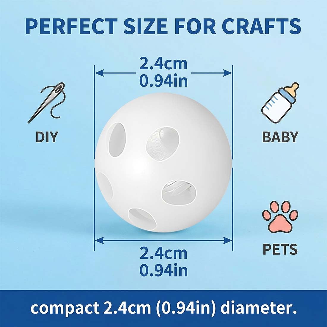 LAKJUOZ 20 Bolas De Sonajero Para Coser, Bolas Blancas De Sonajero, Fabricante De Ruido Para Peluches, Juguetes Para Bebés Y Mascotas, 24 Mm De Diámetro, Juego De Manualidades — view 5