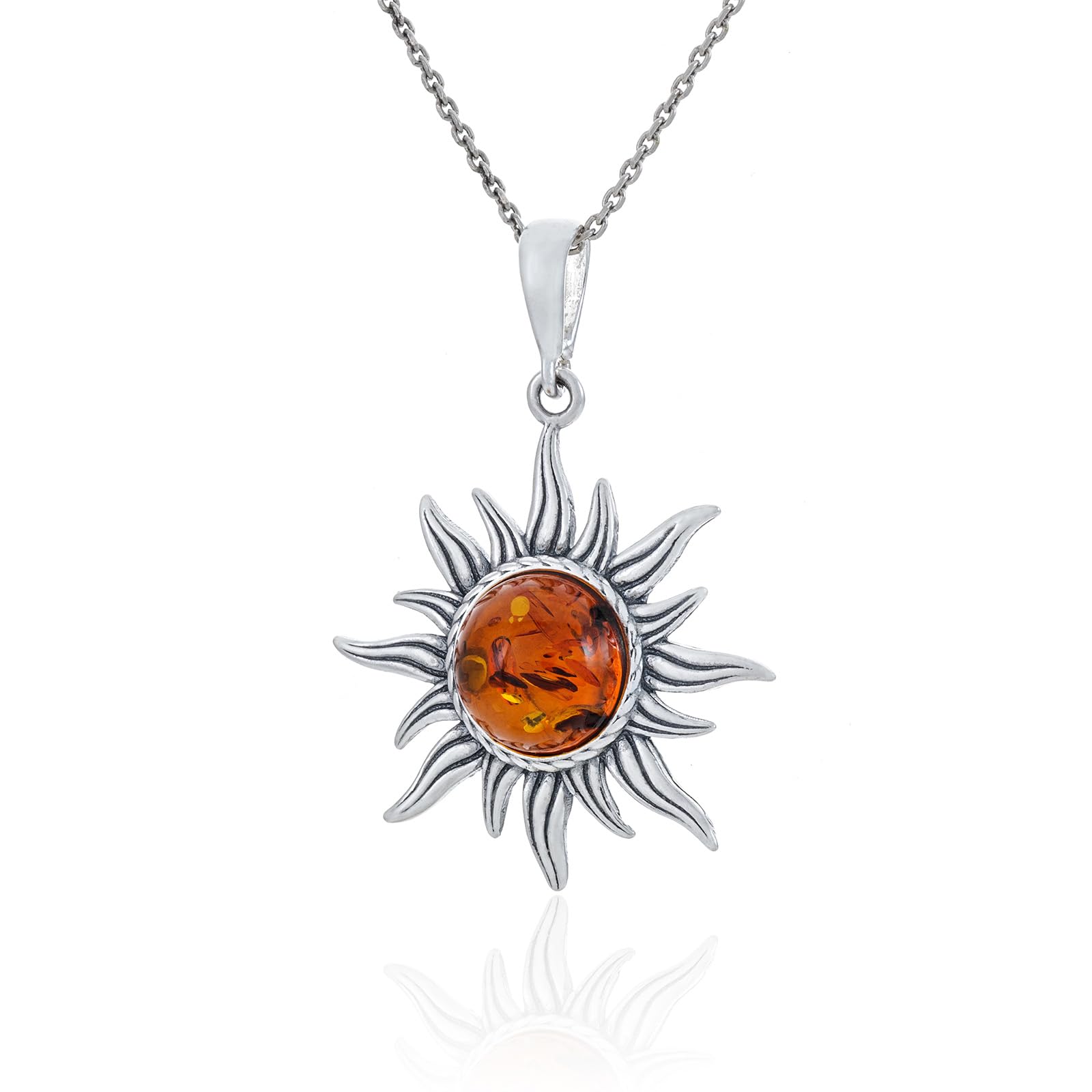 Collar de mujer con ámbar y ámbar de plata de ley oxidada, ámbar báltico redondo en color coñac, colgante de plata con cadena