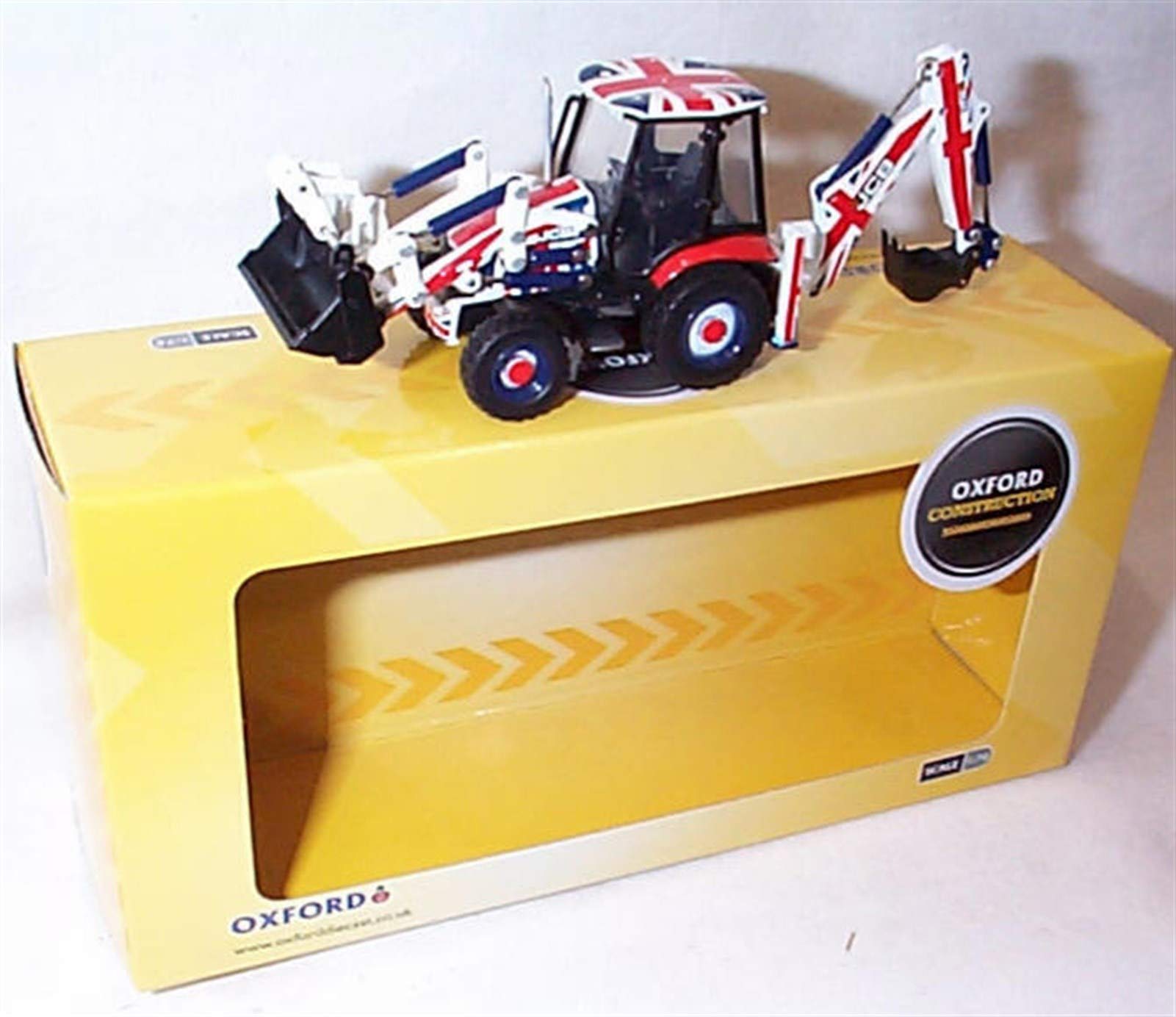 Oxford construction JCB 3CX Eco Backhoe Loader Union Jack Livery vehicle 1:76 scale diecast model