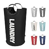 DOKEHOM 90L Large Laundry Basket, Collapsible Laundry Bag, Freestanding Tall Clothes Hamper, Foldable Washing Bin (Black)