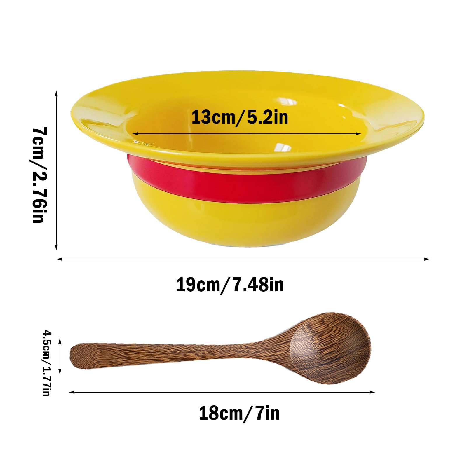 Cuenco Ramen Piece, Cuenco Ramen Sombrero Paja Luffy, 500ML Ensaladera Ceramica, Sombrero Paja Con Cuchara, para Cereales Desayuno, Piece Merchandising, Cumpleaños para Fans