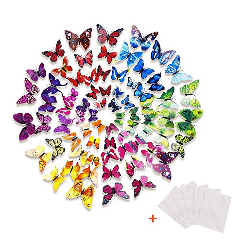HTINAC Mariposa 3D 72 Piezas Pegatinas Mariposas Pared con Imán y Adhesivo Mariposas Adhesivas para Decorar Hogar Dormitorio Espacio Creativo Fiesta (6 Colors)