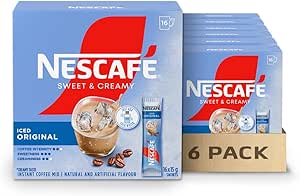 NESCAFE Sweet &amp; Creamy Instant Iced Coffee Mix, Single-serve Sachets Containing Coffee, Coffee Whitener &amp; Sugar, Just Add Cold Water And Ice, 100% Responsibly Sourced Coffee, Case of 6, 1.4 kg