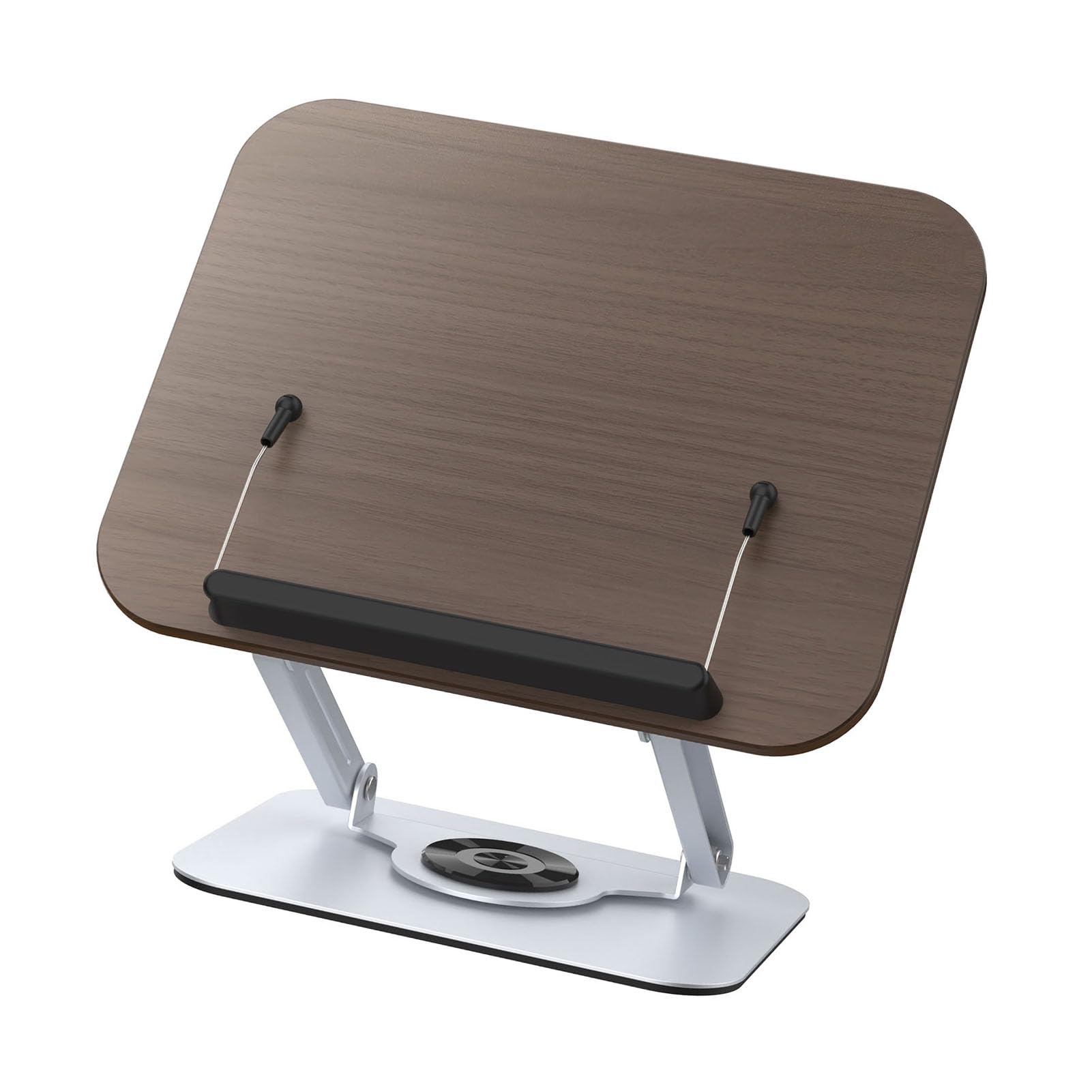 XUMIUZIY Libreria Pieghevole con Base Rotante 360°, Regolabile (SILVER) | Porta libri da lettura con clip elastiche per pagine, per tablet laptop con ricette, supporto da scrivania compatto