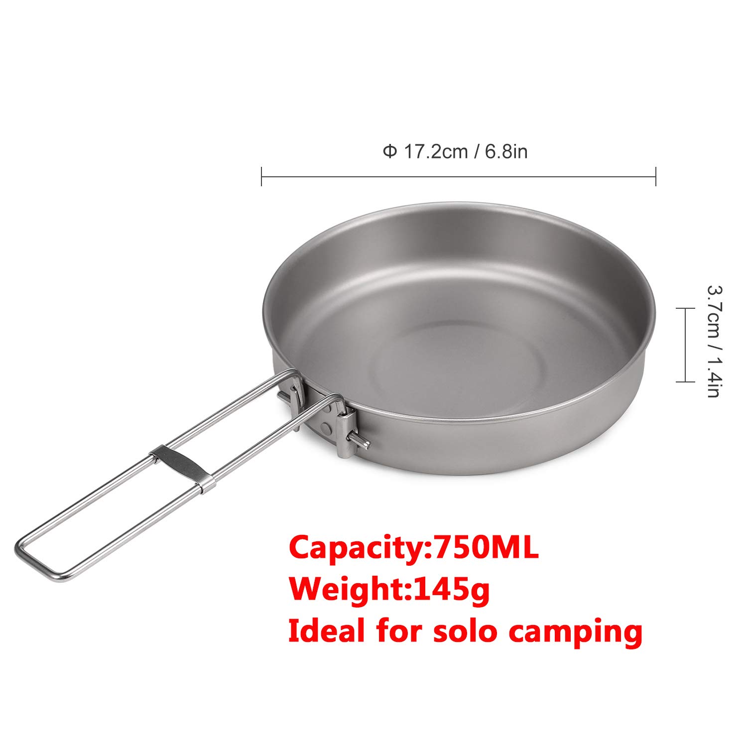 LIXADA Poêle à frire ultralégère en titane avec poignée pliable pour camping, randonnée, pique-nique