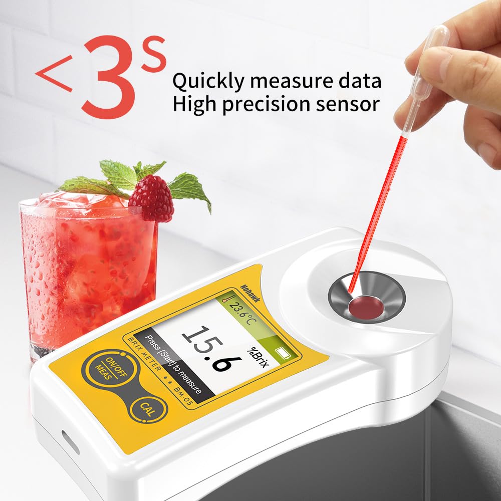 Digital Brix Refractometer Flagfront brix Meter Refractometer USB C Charging Automatic Temperature Compensation Brix Refractometer Range 0-55%，±0.1% Precision(English Keyboard)