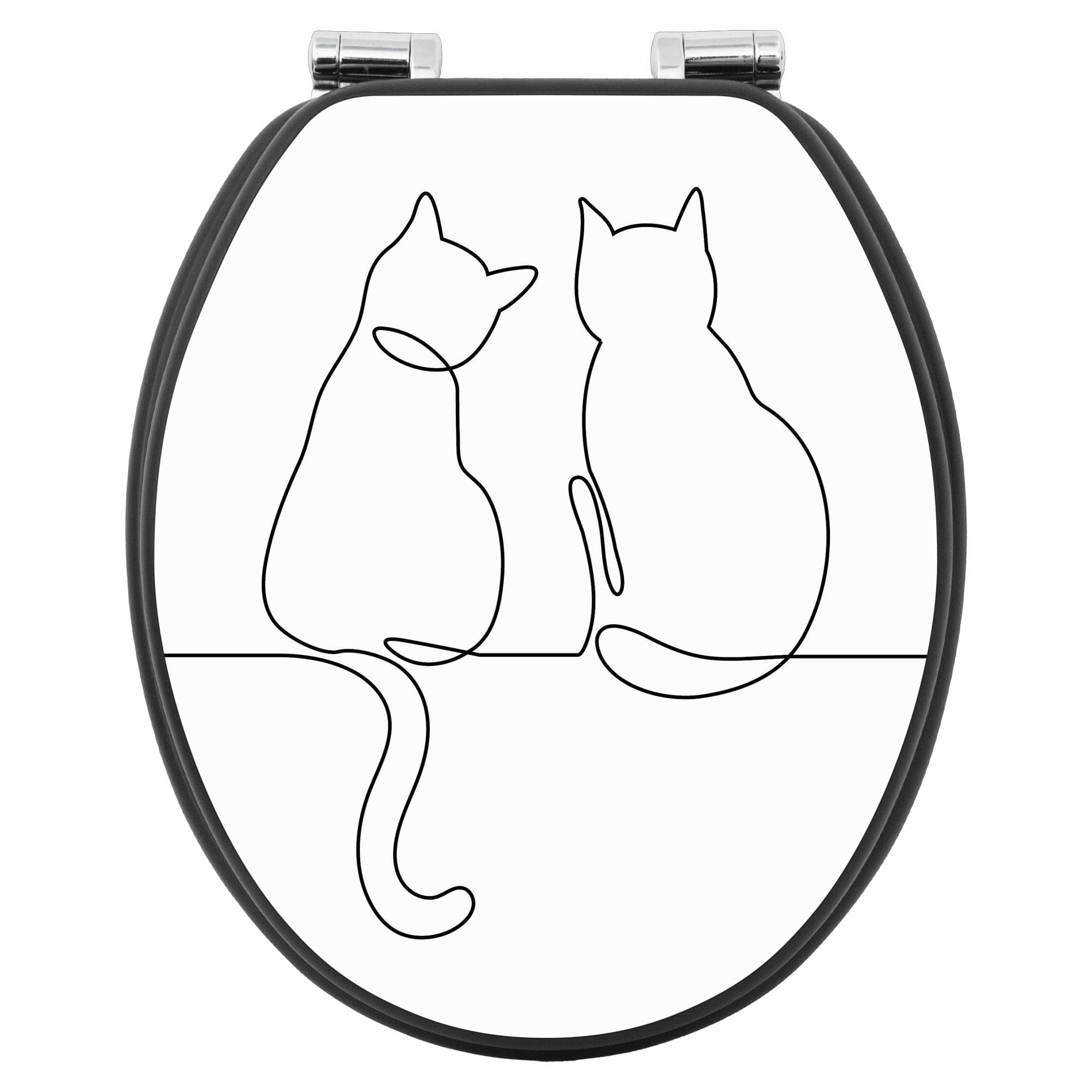 banjado Toilettendeckel Katzen - SoftClose Absenkautomatik - 38 x 46,5cm - MDF Klodeckel anthrazit - WC Sitz O-Form - Toilettensitz dunkel pflegeleicht - Motiv Katzenliebe 2