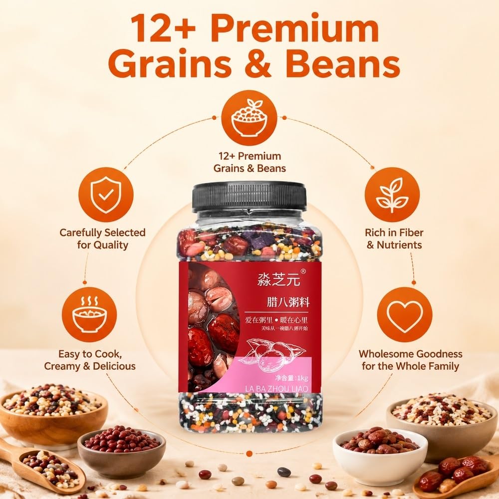 Mieszanka śniadaniowa Laba Eight Treasures Owsianka Pełnoziarnista 1 kg | Mieszanka fasoli i nasion Naturalne składniki Congee o zrównoważonych proporcjach