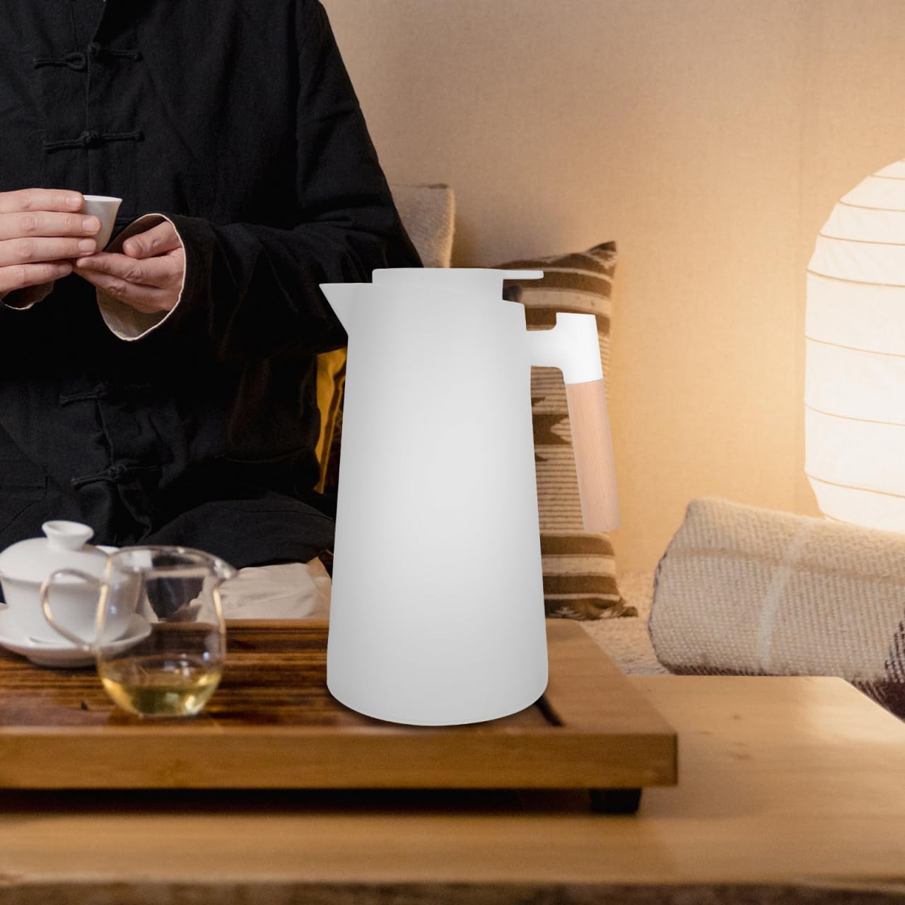 Cabilock Thermal Coffee Carafe Insulated Household Thermal Carafe Pot Insulated Kettle Insulated Portable Hot Water Bottle with Wooden Handle Glass Liner for Tea Coffee - Image 2