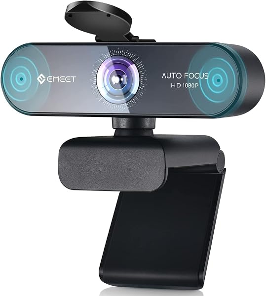 eMeet 1080P webcam with 2 microphones, NOVA Full HD with autofocus, streaming webcam with low-light correction, 96° field of view, plug & play, 360 °rotation, for Skype, zoom, conferences, streaming - 1