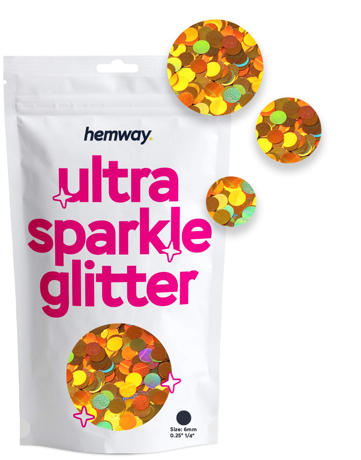 Hemway Ultra Sparkle Glitter Circle Shape, 50g, Gold Holographic