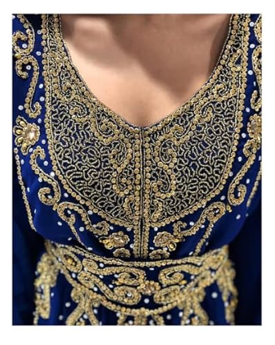 Kaftan For Women Royal African Attire Bridesmaid Abaya Long Maxi Formal Beaded Dubai Navy Blue Moroccan Kaftan By Zardozi Art (3X-Large) #TOP2