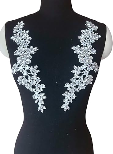 Miniatura 6 de Disfraces de encaje con apliques de cuentas Parches de diamantes de imitación de vidrio blanco Cristales Diseñador DIY Prendas de costura Escenario