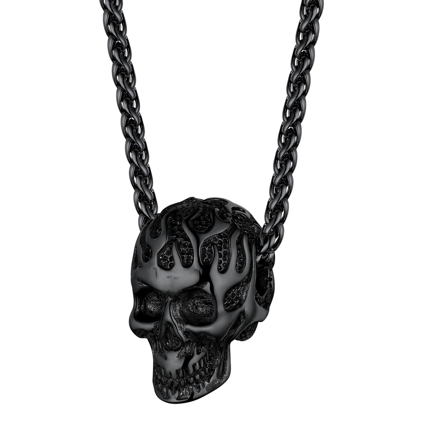Skull Necklace for Men, Stainless Steel Skeleton Pendant Necklaces, Retro Hip Hop Punk Style, Gothic Halloween Jewelry, Come with Box