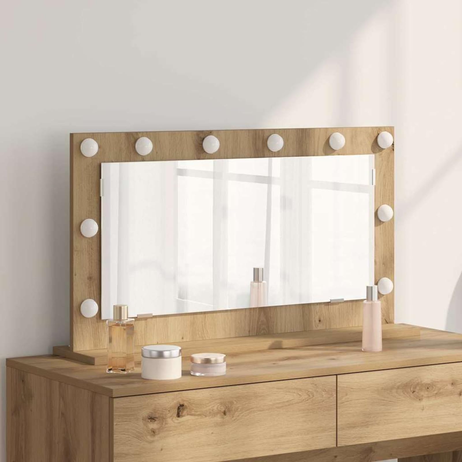 Gecheer Kosmetikspiegel Artisan Eiche Spanplatte 80 x 45 x 18 cm Spiegel, Deko Spiegel Bathroom Mirror für Badezimmer Make-up Rasur Wohnung Hotel868324