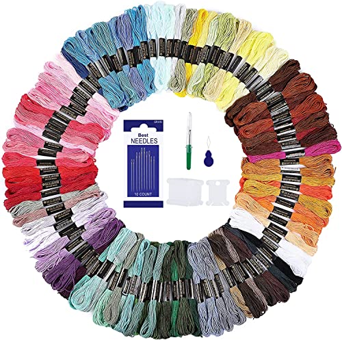 Romon 100 Couleurs Fils à broder, Fil pour Bracelet Brésilien avec Accessoires d'outils, Fil Bracelet Bresilien pour Set Point de Croix et Broderie, 8m (100...