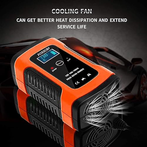 Miniatura 6 de Cargador y mantenedor de batería de automóvil, cargador de batería inteligente totalmente automático de 12 V 5 amperios con pantalla LCD, utilizado