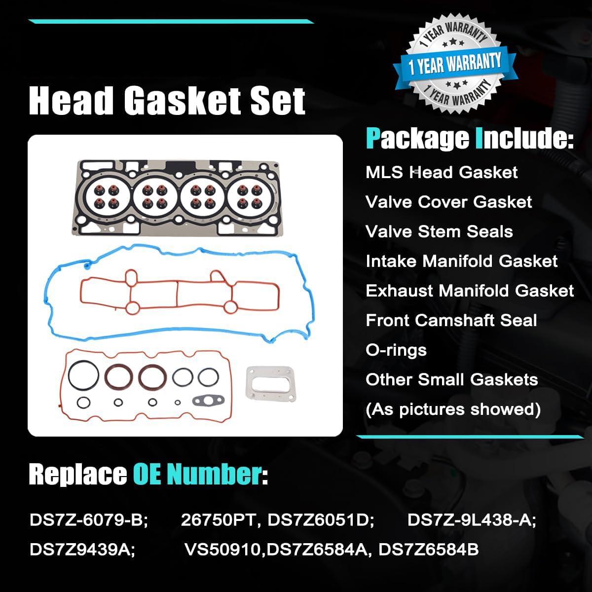 AUCERAMIC HS55346 Cylinder Head Gasket Set for 2017-2019 Ford Escape, Fusion 2014-2019, 1.5L L4 Gas DI DOHC 1499cc, HGS4312, DS7Z-6051-D, DS7Z-9439-A, DS7Z-9L438-A, DS7Z-6584-A