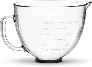 Glass Bowl for KitchenAid 4.3, 4.7/4.8L Tilting Head Stand Mixer Artisan & Classic Series from MMOBIEL - Glass Mixing Bowl 4.8L with Handle, Pour Spout and Measuring Markings - Hand Wash Only