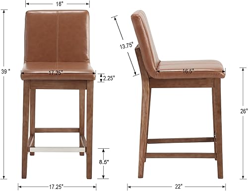 Miniatura 3 de chairus Juego de 2 taburetes de bar altos de tela, taburetes de bar tapizados de lino con patas y respaldo de madera maciza para cocina, isla de