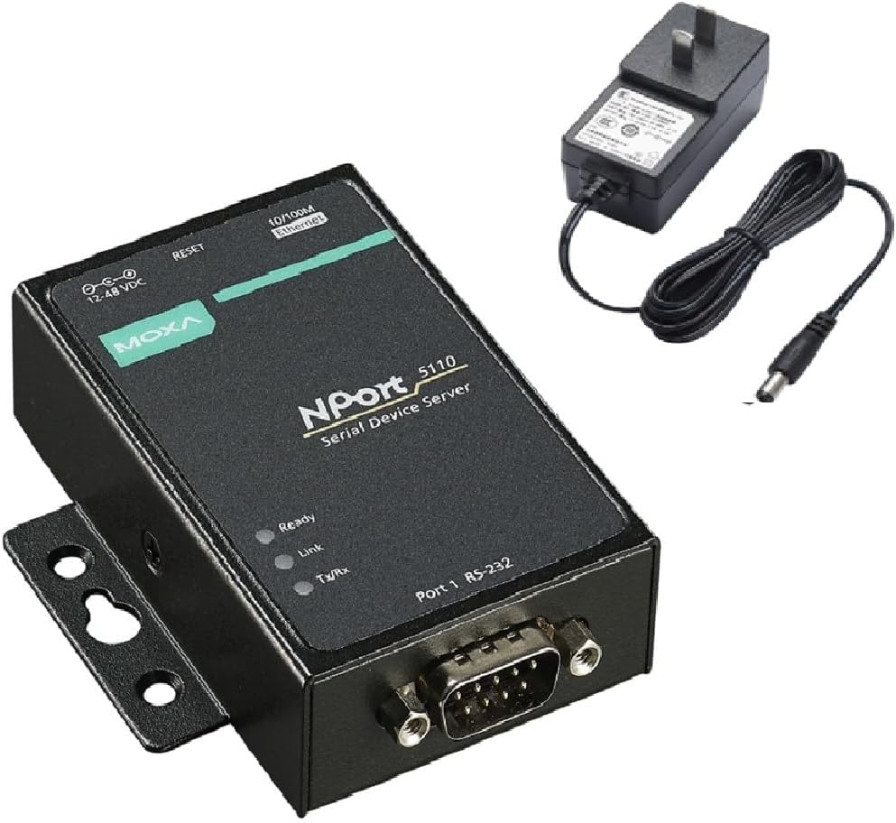 NPORT 5110/US - 1 Port Device Server, US Plug, 10/100M Ethernet, RS-232, DB9 Male, 12-48VDC. Power Adapter(Moxa)