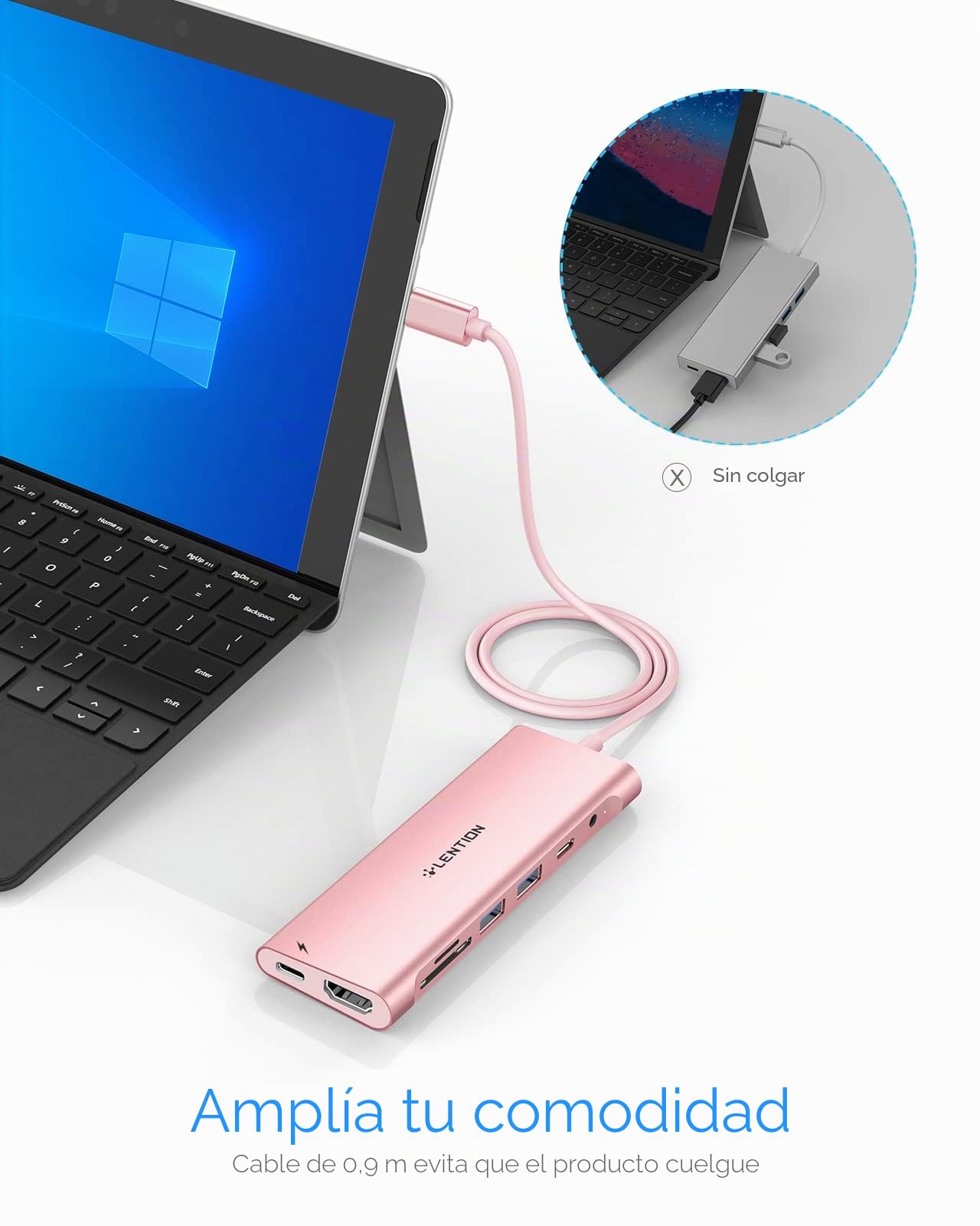 LENTION Hub USB C con 3,3FT Cable, HDMI 4K, 2 USB 3.0, Lector de Tarjeta