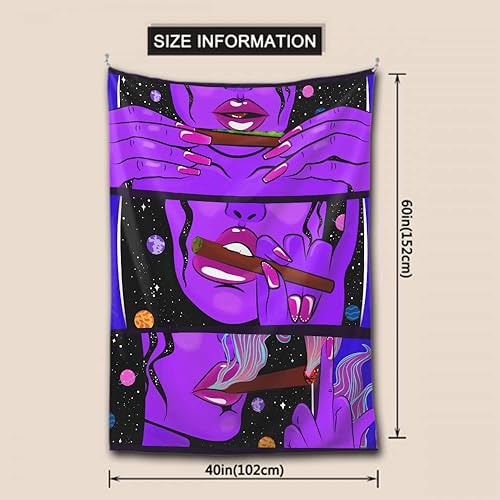 Miniatura 5 de Trippy Cool Girl Tapiz para colgar en la pared, tapiz hippie con estampado de arte morado, azul, negro, cortina de manta para mujer, decoración