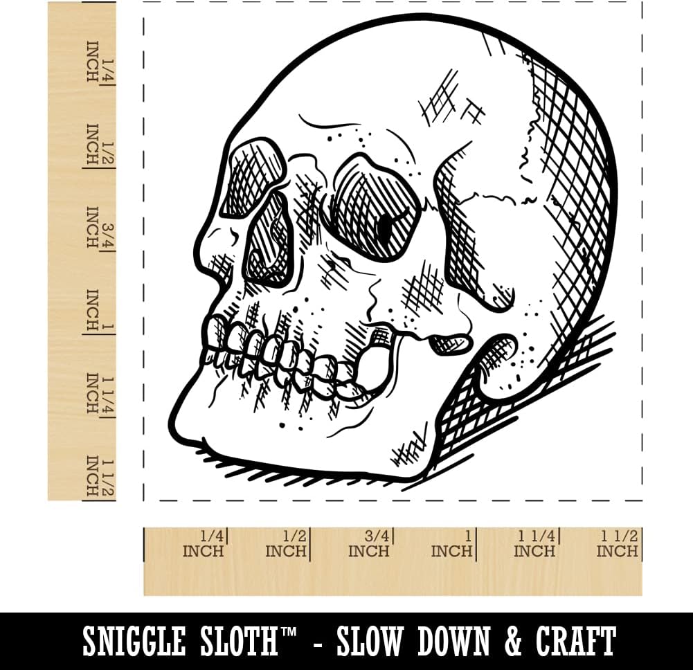 Realistic Human Skull Self-Inking Rubber Stamp Ink Stamper - 1-1/2 Inch Large - Black Ink