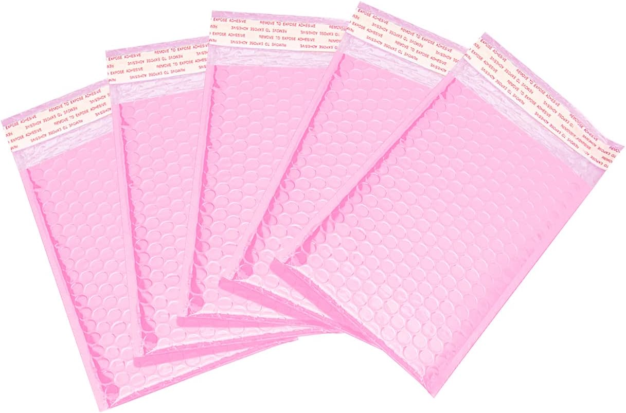 PACKAPRO 50pcs Bubble Mailers Pink Padded Envelopes, 120x210mm Poly