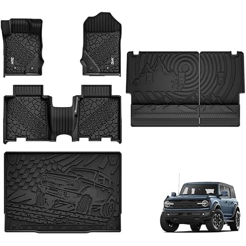 3W Ford Bronco Floor Mats & Cargo Liner & Back Seat Cover Custom Fit for 2021 2022 2023 2024 2025 Bronco 4 Door All Weather Custom Fit Ford Bronco Accessories (Not for Sport & Rubberized Floor)