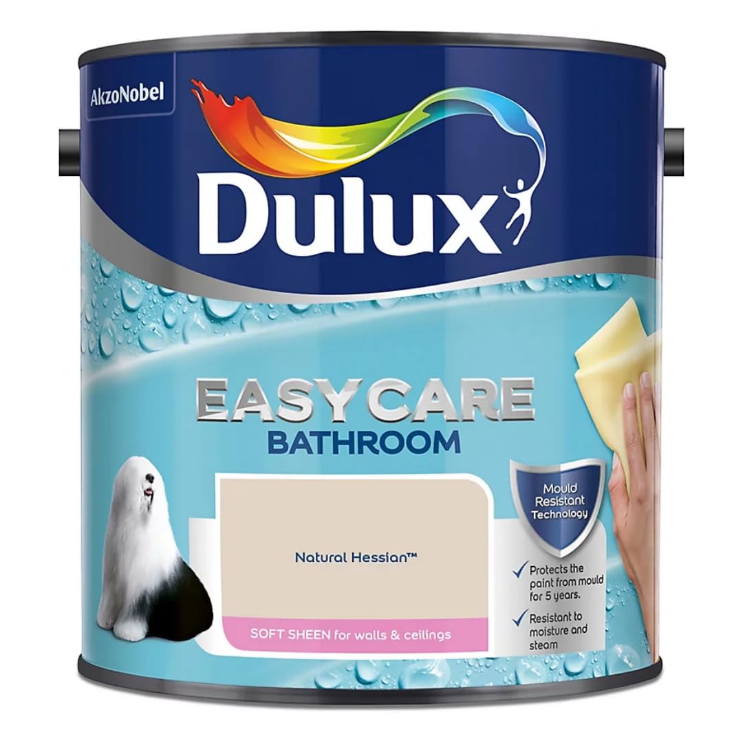 Natural Hessian Dulux Easycare Bathroom Soft Sheen Paint 2.5L – Moisture & Steam Resistant, Mould Protection, Washable Durable Finish for Bathroom Walls & Ceilings