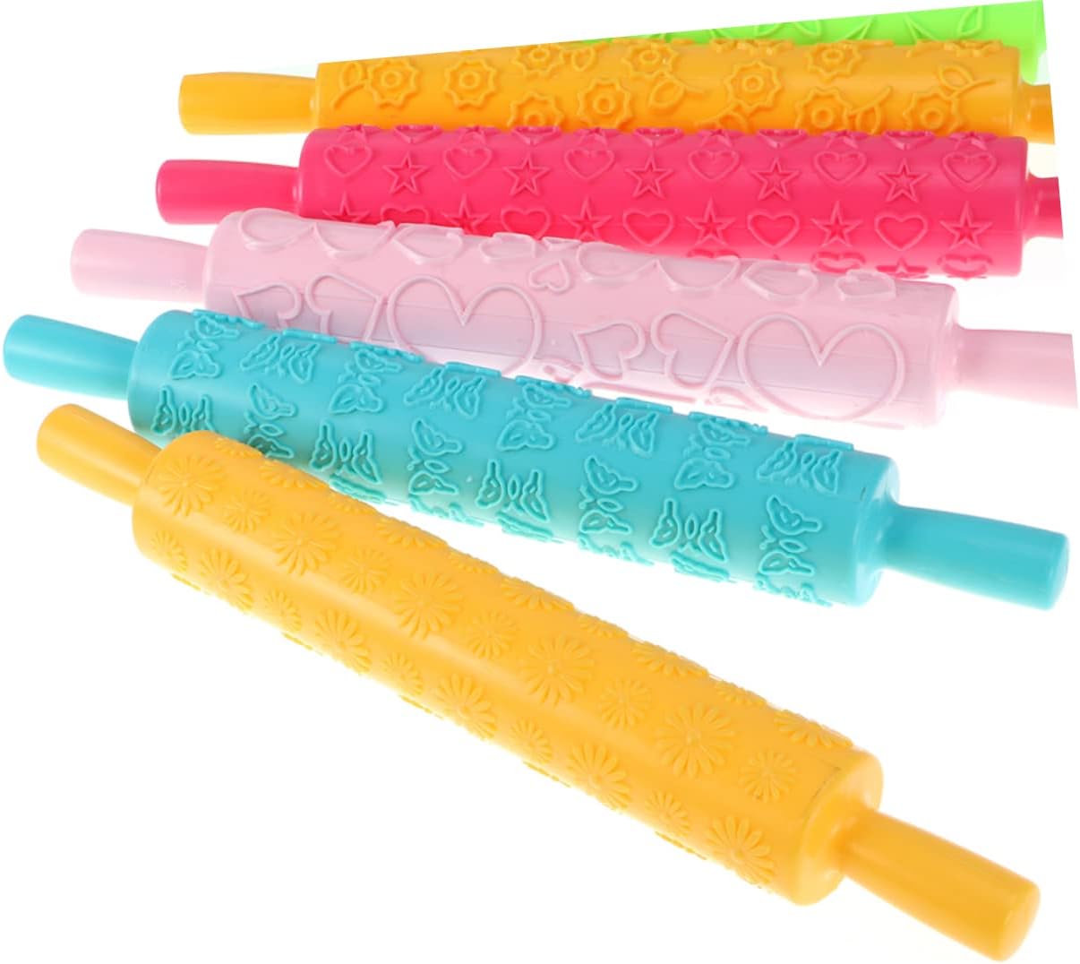 Cabilock Multifunctional 8-Piece Plastic Embossed Rolling Pin Set for DIY Baking Patterned Dough Roller for Cookies Pastry and Cake Decorating Random Style